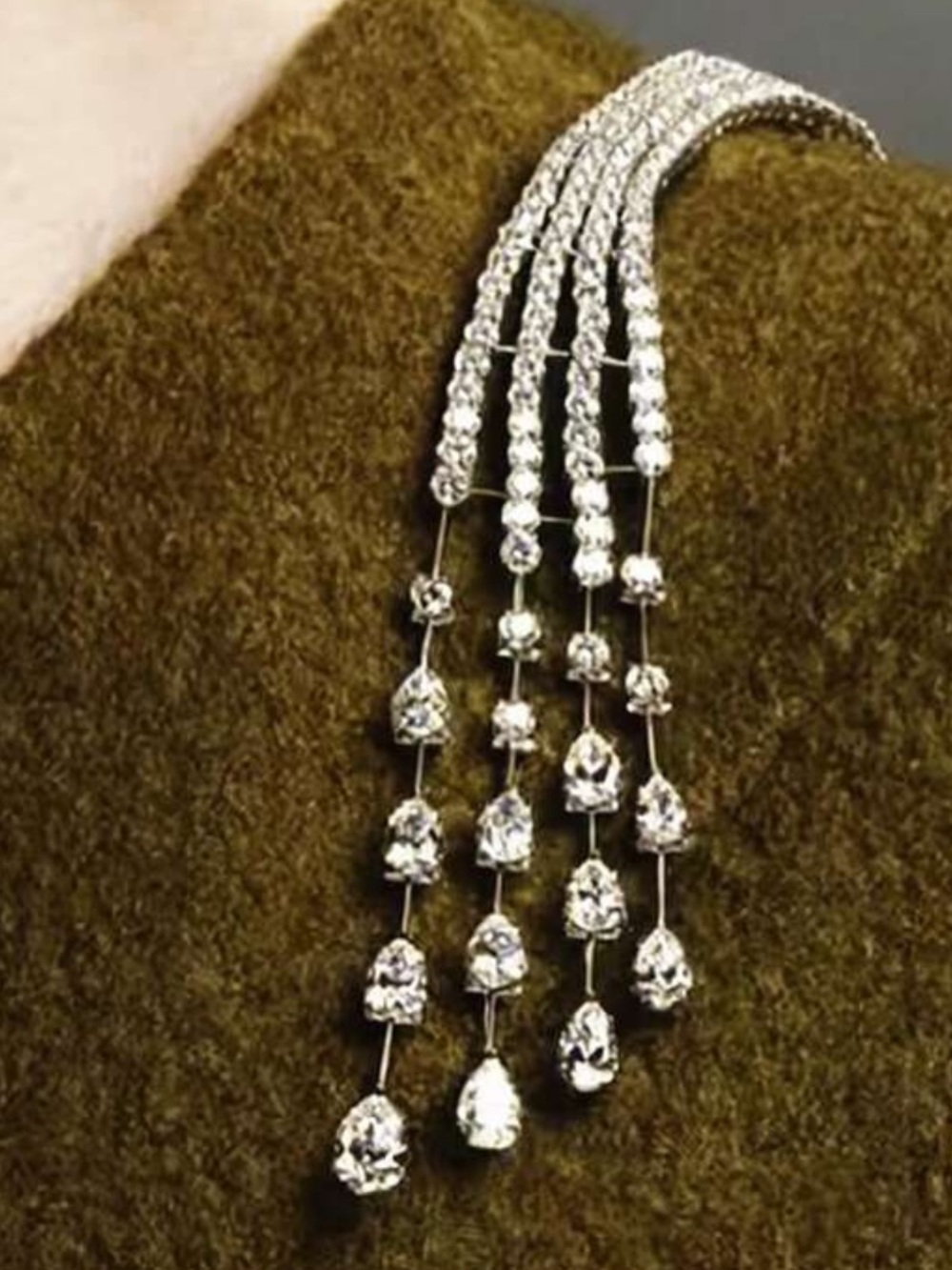 Silver-tone Crystal Tassel Brooch with Dazzling Drops